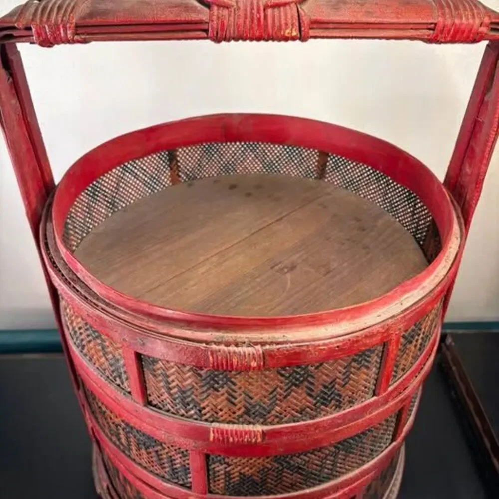 Chinese Wedding Basket 3-Tier Woven Antique